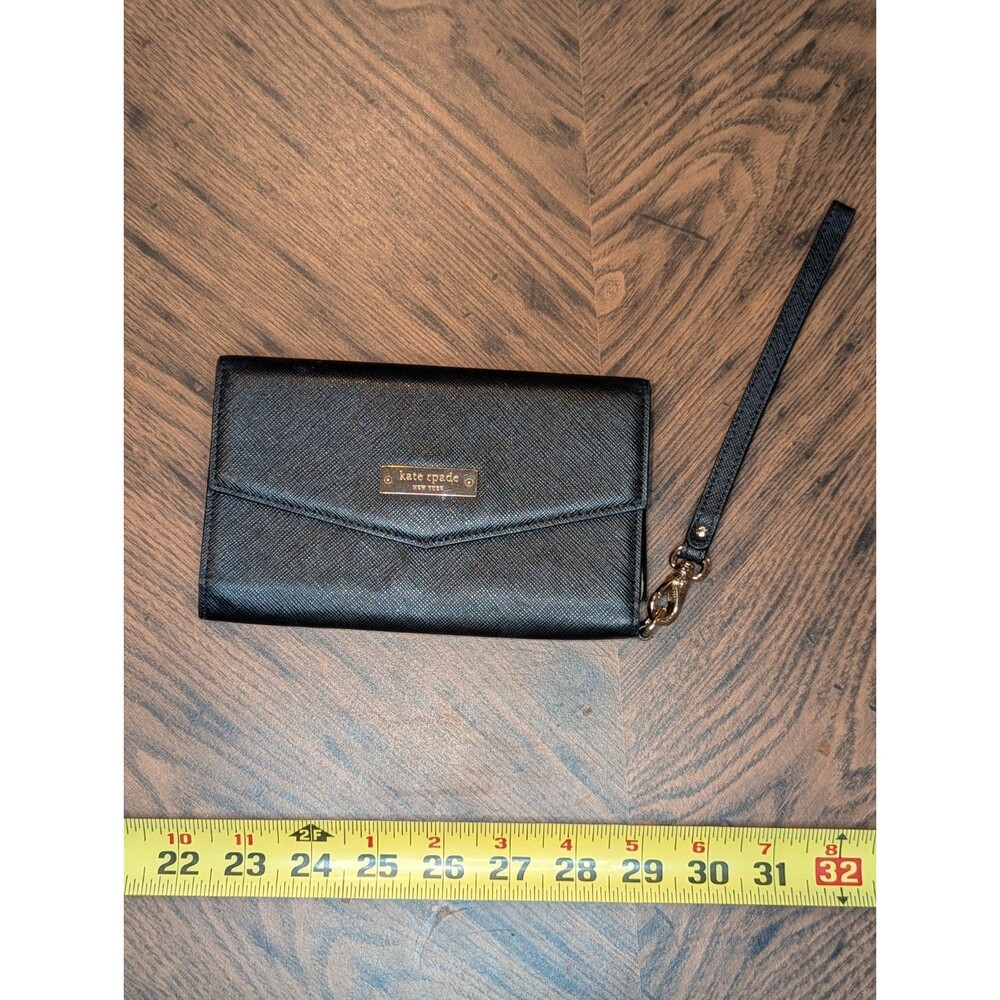 Kate Spade NY Wristlet Wallet Trifold  Black Leather 7x4 Card Holder Preowned